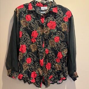 Vintage Expose Floral Sheer Sleeve Blouse